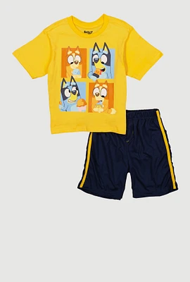 Little Boys Bluey Graphic Tee and Mesh Shorts, Yellow, Size 6