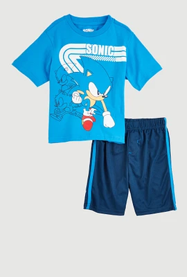 Little Boys Sonic Graphic Tee and Mesh Shorts, Blue, Size 5