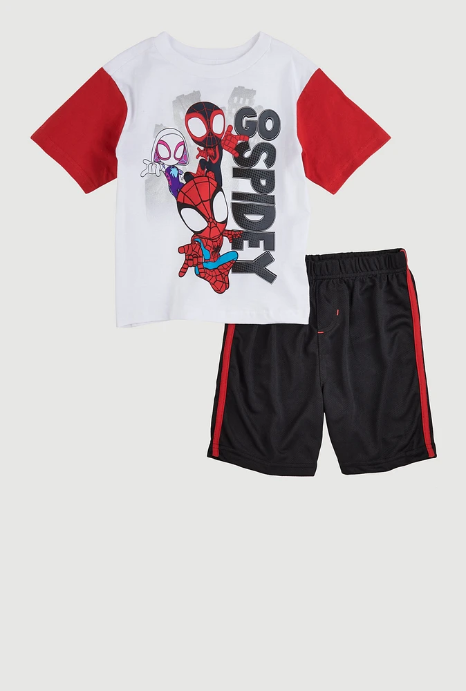 Little Boys Go Spidey Graphic Tee and Mesh Shorts, Multi, Size 5