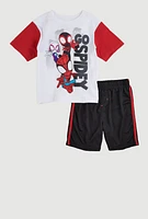 Little Boys Go Spidey Graphic Tee and Mesh Shorts, Multi, Size 5