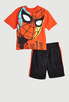 Little Boys Spider-Man Graphic Tee and Jersey Mesh Shorts, Multi, Size 5