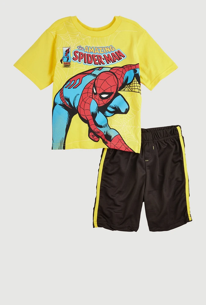 Little Boys The Amazing Spider-Man Graphic Tee and Mesh Shorts, Multi, Size 6