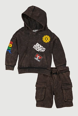 Little Boys GOAT Graphic Hooded Sweatshirt and Shorts, Grey, Size 5-6
