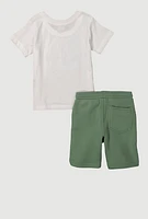 Little Boys Chenille Denim Patch Teddy Tee and Sweatshorts, Multi, Size 4
