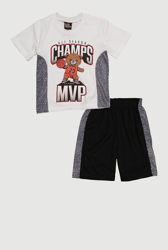 Little Boys All Season Champs League MVP Tee and Shorts, Multi, Size 4