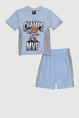 Little Boys All Season Champs League MVP Tee and Shorts, Blue, Size 5-6