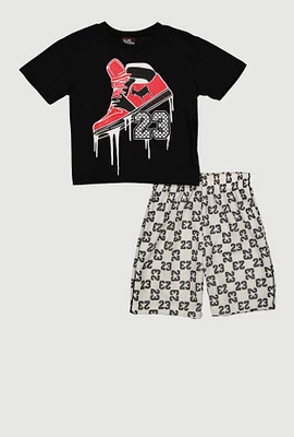 Little Boys Sneaker 23 T Shirt and Shorts, Multi, Size 4