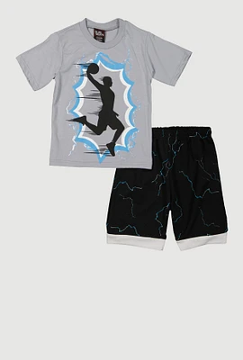 Little Boys Basketball Graphic Tee and Mesh Shorts, Grey, Size 4