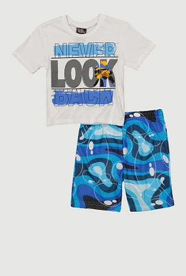 Little Boys Never Look Back T Shirt and Shorts, Blue, Size 4