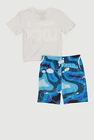 Little Boys Never Look Back T Shirt and Shorts, Blue, Size 4