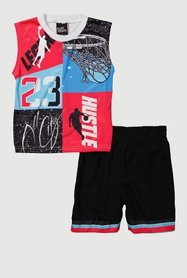 Little Boys Color Blocked Basketball Graphic Tee and Jersey Mesh Shorts, Multi, Size 4