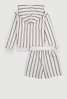 Little Boys Iconic Pinstripe Hoodie and Sweatshorts, White, Size 7