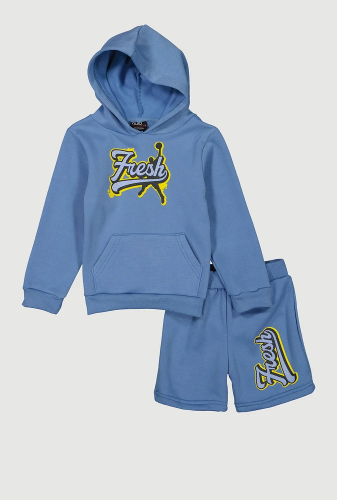 Little Boys Fresh Graphic Sweatshirt and Sweatshorts, Blue, Size 7