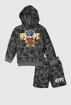 Little Boys Hype Bear Graphic Sweatshirt and Sweatshorts, Grey, Size 5-6