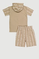 Little Boys Hustle Short Sleeve Hooded Top and Shorts, Beige, Size 4