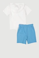 Little Boys Here Comes Teddy Hooded Top and Shorts, Multi, Size 4