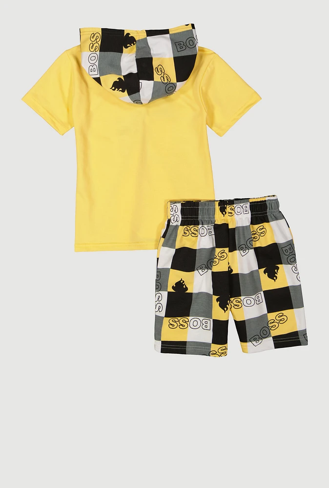 Little Boys Boss Mode Graphic Hoodie and Shorts, Yellow, Size 7