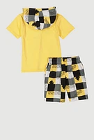 Little Boys Boss Mode Graphic Hoodie and Shorts, Yellow, Size 7
