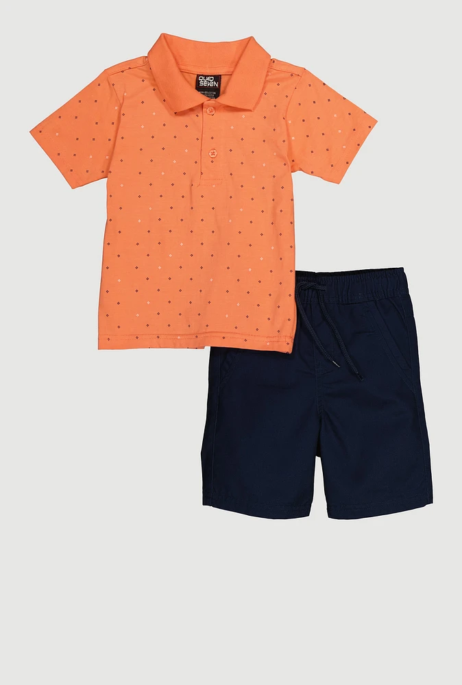 Little Boys Printed Pattern Polo Shirt and Shorts, Multi, Size 7
