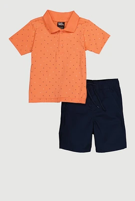 Little Boys Printed Pattern Polo Shirt and Shorts, Multi, Size 7