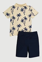Little Boys Palm Tree Print Polo Shirt and Shorts, Blue, Size 4