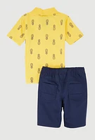 Little Boys Pineapple Print Polo Shirt and Shorts, Yellow, Size 4