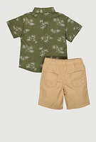 Little Boys Marled Flower Print Shirt and Shorts, Green, Size 7