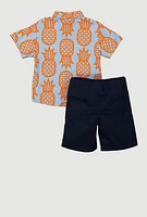 Little Boys Marled Pineapple Print Shirt and Shorts, Multi, Size 4