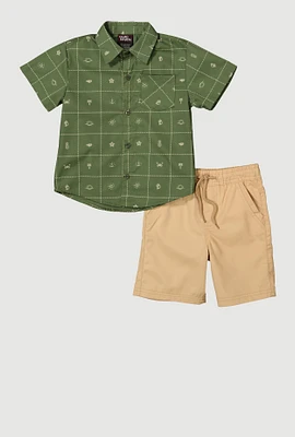 Little Boys Printed Pattern Shirt and Shorts, Multi, Size 4