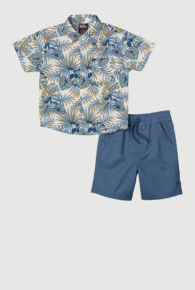 Little Boys Hawaiian Shirt and Shorts, Blue, Size 4