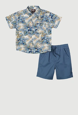 Little Boys Hawaiian Shirt and Shorts, Blue, Size 4