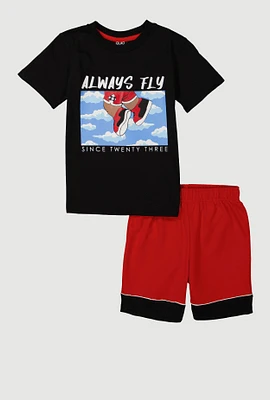 Little Boys Always Fly Graphic Tee and Shorts, Multi, Size 4