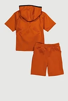 Little Boys Hustle Hard Hooded Tee and Shorts, Brown, Size 4