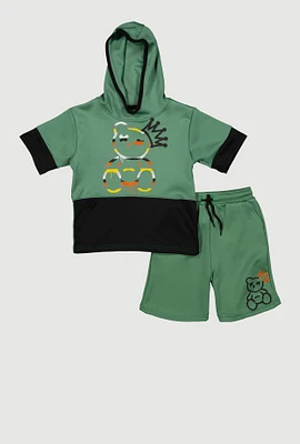 Little Boys Color Block Bear Graphic Tee and Shorts, Green, Size 4