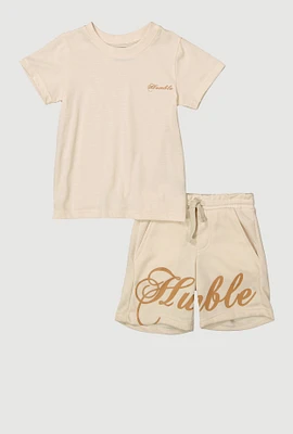 Little Boys Humble T Shirt and Shorts, Beige, Size 4