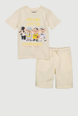 Little Boys Experience Teddy Bear Graphic Tee and Sweatshorts, Beige,