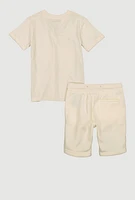 Little Boys Experience Teddy Bear Graphic Tee and Sweatshorts, Beige, Size 7
