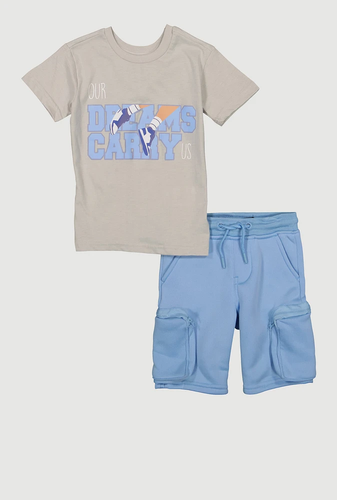 Little Boys Our Dreams Carry Us Tee and Cargo Sweatshorts, Multi, Size 6