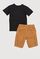 Little Boys Chenille Scholared Teddy Tee and Cargo Shorts, Multi,