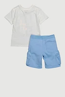 Little Boys Stylish Legend Graphic Tee and Cargo Shorts Set, Blue, Size 5