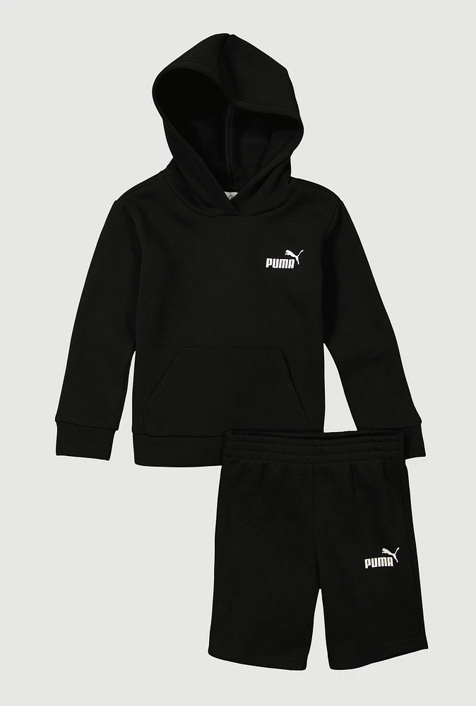 Little Boys Puma Hooded Sweatshirt and Sweatshorts, Black, Size 5