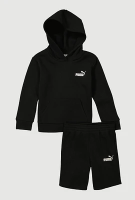 Little Boys Puma Hooded Sweatshirt and Sweatshorts, Black, Size 5