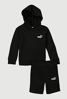 Little Boys Puma Hooded Sweatshirt and Sweatshorts, Black, Size 5
