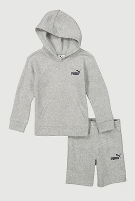 Little Boys Puma Marled Hooded Sweatshirt and Sweatshorts, Grey,