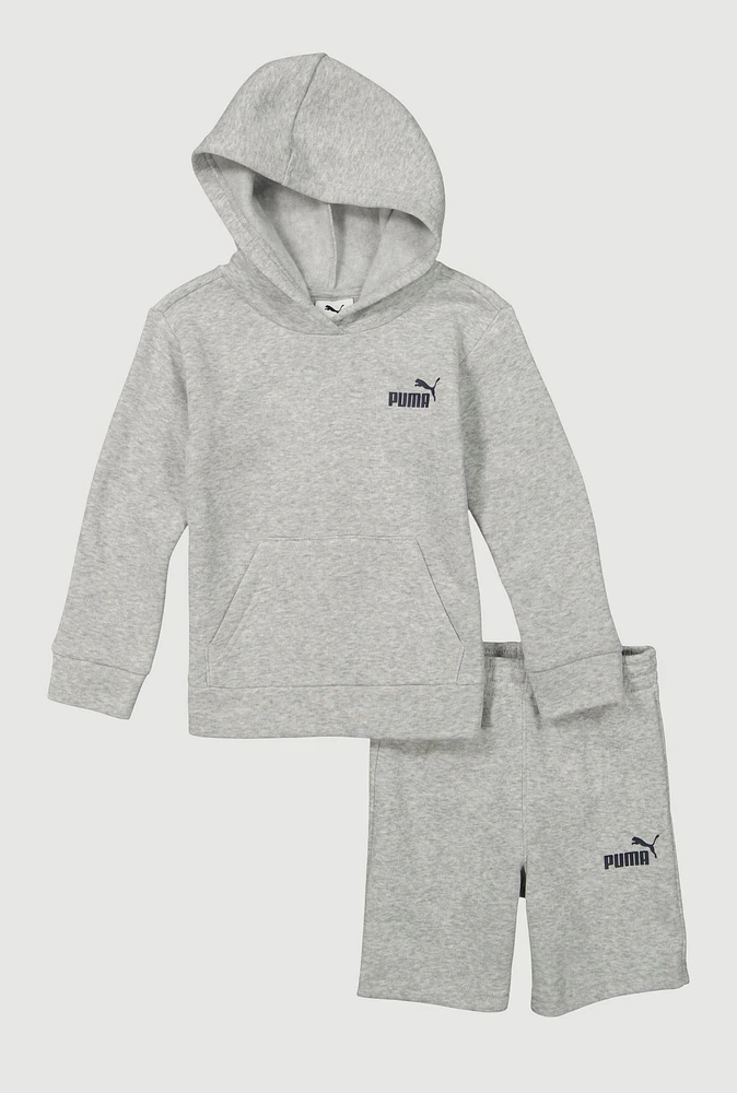Little Boys Puma Marled Hooded Sweatshirt and Sweatshorts, Grey, Size 7