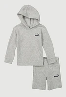 Little Boys Puma Marled Hooded Sweatshirt and Sweatshorts, Grey, Size 6
