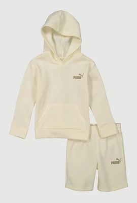 Little Boys Puma Graphic Hooded Sweatshirt and Sweatshorts, Beige,