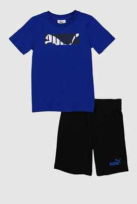 Little Boys Puma Print Graphic Tee and Shorts, Blue, Size 7