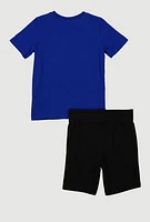 Little Boys Puma Print Graphic Tee and Shorts, Blue, Size 7