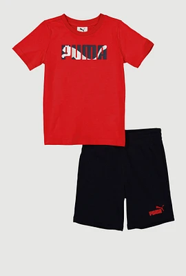 Little Boys Puma Print Tee and Shorts, Red, Size 5